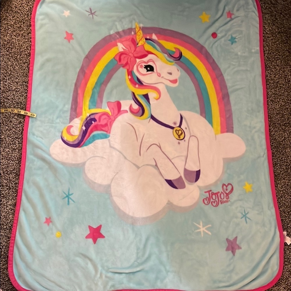 JoJo Siwa Unicorn Rainbow Blanket - Pink, Blue, Yellow
